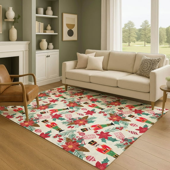 Addison Rugs Mayfield Premium Machine Washable Transitional Holiday Nutcracker Ivory Rectangle Rug, 5' x 7'6"