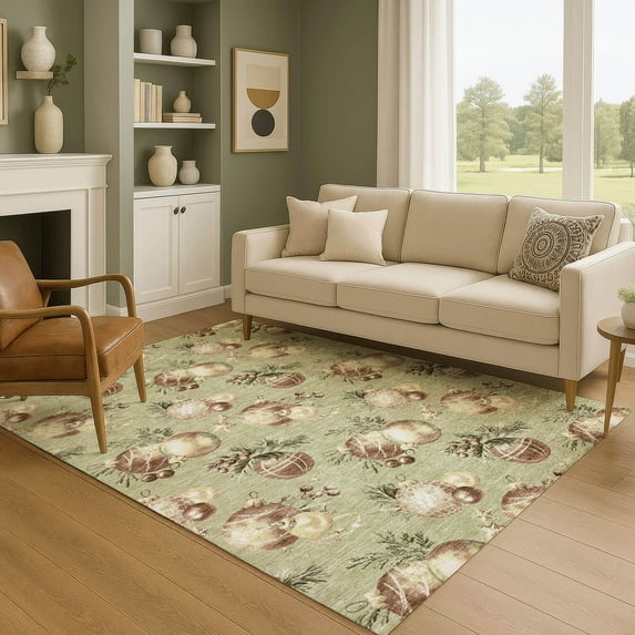 Addison Rugs Mayfield Premium Machine Washable Transitional Holiday Ornament Aloe Rectangle Rug, 2'6" x 3'10"