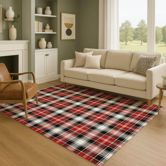 Addison Rugs Mayfield Premium Machine Washable Transitional Holiday Plaid Black Rectangle Rug, 3' x 5'