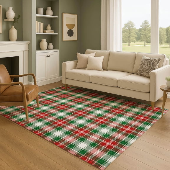 Addison Rugs Mayfield Premium Machine Washable Transitional Holiday Plaid Emerald Rectangle Rug, 5' x 7'6"