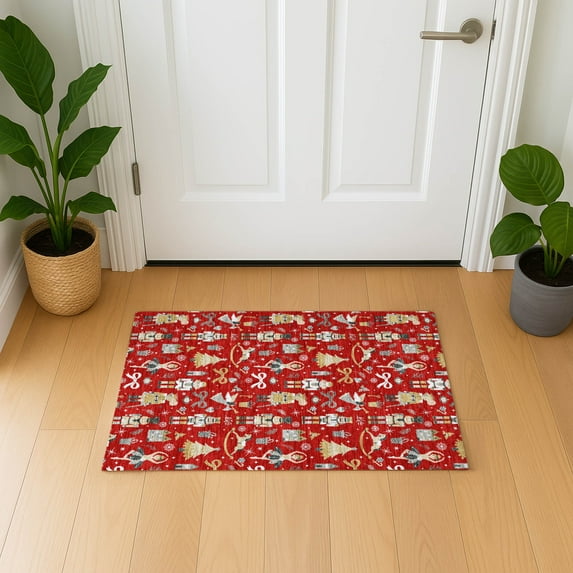 Addison Rugs Mayfield Premium Machine Washable Transitional Holiday Red Rectangle Rug, 1'8" x 2'6"