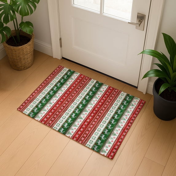Addison Rugs Mayfield Premium Machine Washable Transitional Holiday Red Rectangle Rug, 1'8" x 2'6"