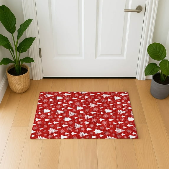Addison Rugs Mayfield Premium Machine Washable Transitional Holiday Red Rectangle Rug, 1'8" x 2'6"