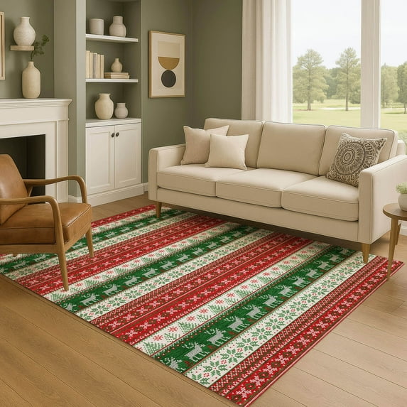 Addison Rugs Mayfield Premium Machine Washable Transitional Holiday Red Rectangle Rug, 3' x 5'