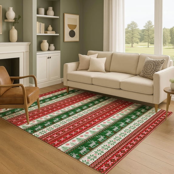 Addison Rugs Mayfield Premium Machine Washable Transitional Holiday Red Rectangle Rug, 5' x 7'6"