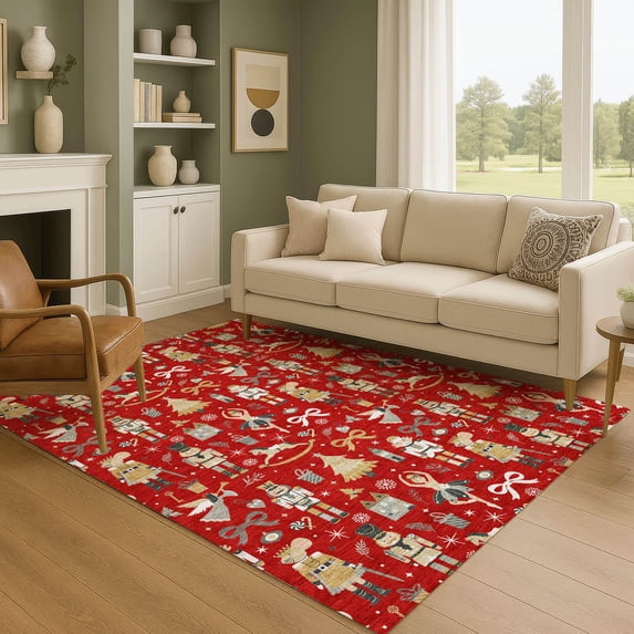Addison Rugs Mayfield Premium Machine Washable Transitional Holiday Red Rectangle Rug, 5' x 7'6"