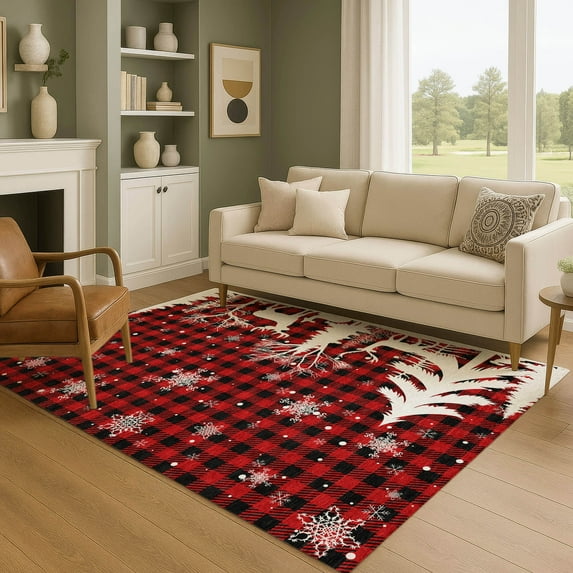 Addison Rugs Mayfield Premium Machine Washable Transitional Holiday Red Rectangle Rug, 5' x 7'6"