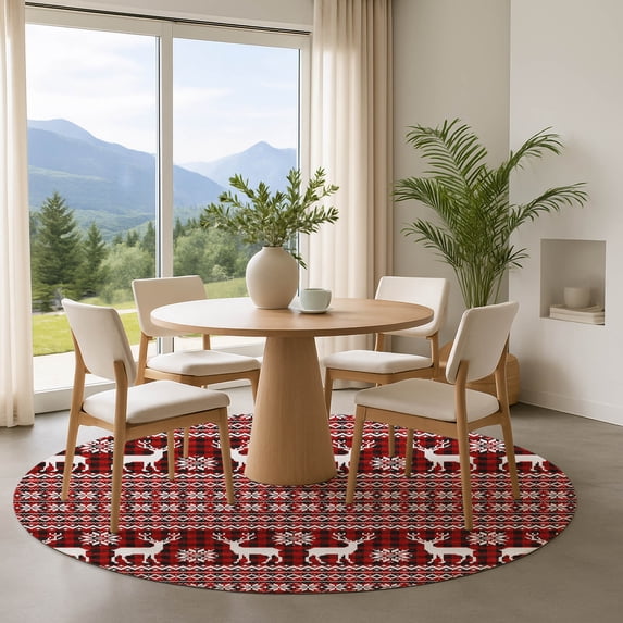 Addison Rugs Mayfield Premium Machine Washable Transitional Holiday Red Round Rug, 8' x 8'
