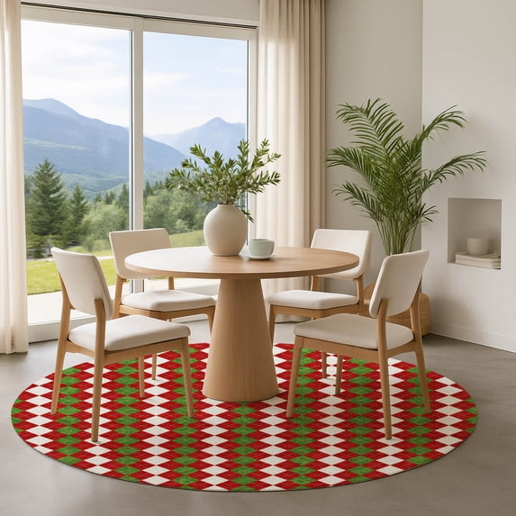 Addison Rugs Mayfield Premium Machine Washable Transitional Holiday Red Round Rug, 8' x 8'