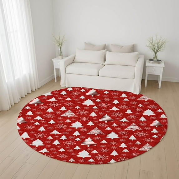 Addison Rugs Mayfield Premium Machine Washable Transitional Holiday Red Round Rug, 8' x 8'