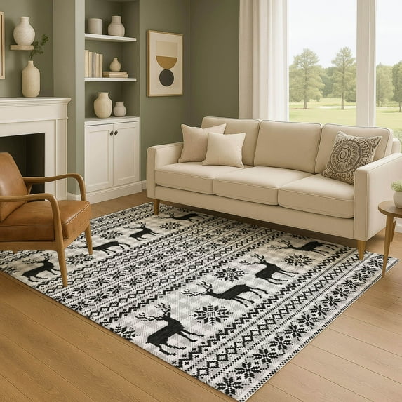 Addison Rugs Mayfield Premium Machine Washable Transitional Holiday Silver Rectangle Rug, 9' x 12'