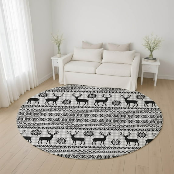 Addison Rugs Mayfield Premium Machine Washable Transitional Holiday Silver Round Rug, 8' x 8'