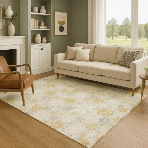 Addison Rugs Mayfield Premium Machine Washable Transitional Holiday Snowflake Beige Rectangle Rug, 10' x 14'