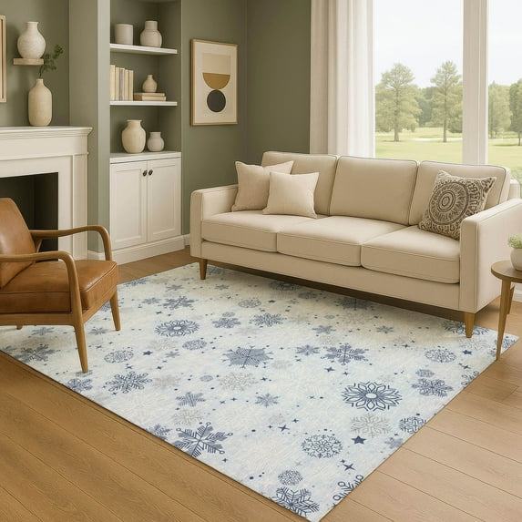 Addison Rugs Mayfield Premium Machine Washable Transitional Holiday Snowflake Sky Rectangle Rug, 3' x 5'