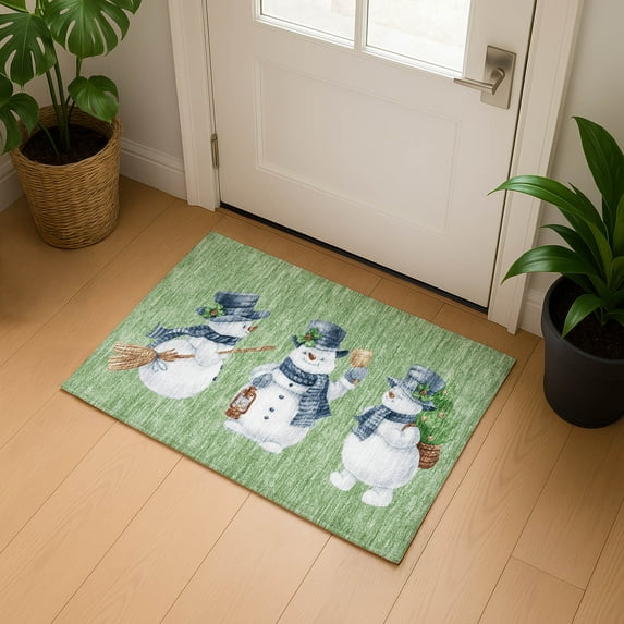 Addison Rugs Mayfield Premium Machine Washable Transitional Holiday Snowman Aloe Rectangle Rug, 1'8" x 2'6"
