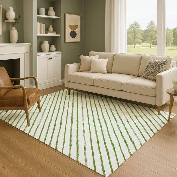 Addison Rugs Mayfield Premium Machine Washable Transitional Holiday Stripe Green Rectangle Rug, 3' x 5'