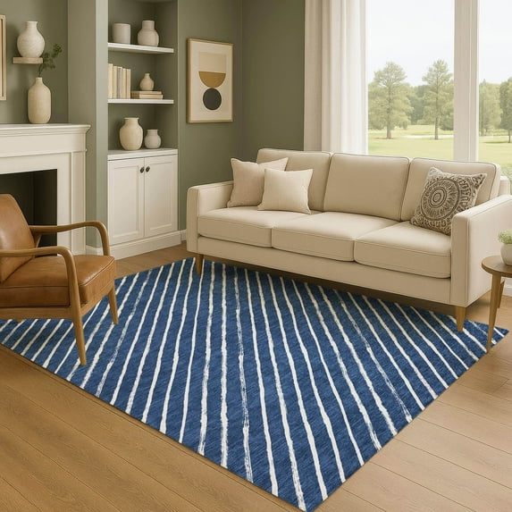 Addison Rugs Mayfield Premium Machine Washable Transitional Holiday Stripe Navy Rectangle Rug, 9' x 12'