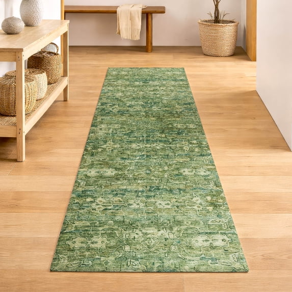 Addison Rugs Mayfield Premium Machine Washable Transitional Ikat Olive Runner Rug, 2'3" x 7'6"
