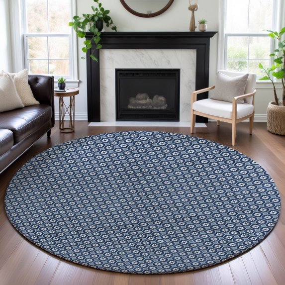 Addison Rugs Mayfield Premium Machine Washable Transitional Lattice Blue Round Rug, 8' x 8'