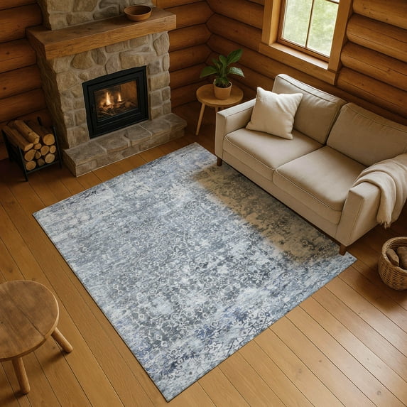 Addison Rugs Mayfield Premium Machine Washable Transitional Lattice Denim Rectangle Rug, 9' x 12'