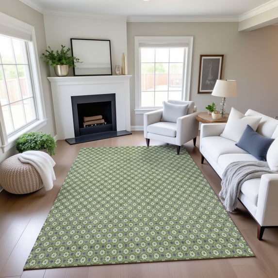 Addison Rugs Mayfield Premium Machine Washable Transitional Lattice Green Rectangle Rug, 9' x 12'