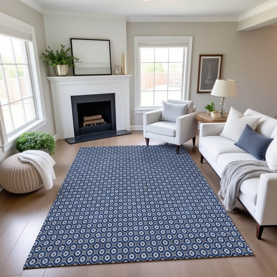 Addison Rugs Mayfield Premium Machine Washable Transitional Lattice Navy Rectangle Rug, 8' x 10'