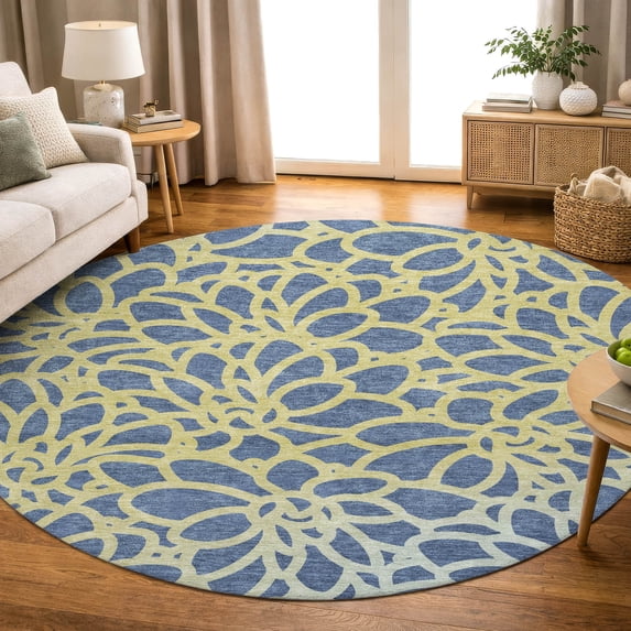 Addison Rugs Mayfield Premium Machine Washable Transitional Lattice Navy Round Rug, 8' x 8'