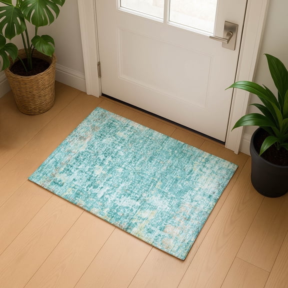 Addison Rugs Mayfield Premium Machine Washable Transitional Lattice Teal Rectangle Rug, 1'8" x 2'6"