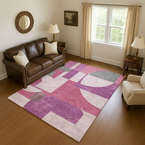 Addison Rugs Mayfield Premium Machine Washable Transitional Mid Century Blush Rectangle Rug, 3' x 5'