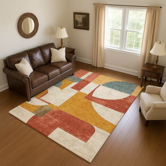Addison Rugs Mayfield Premium Machine Washable Transitional Mid Century Coral Rectangle Rug, 5' x 7'6"