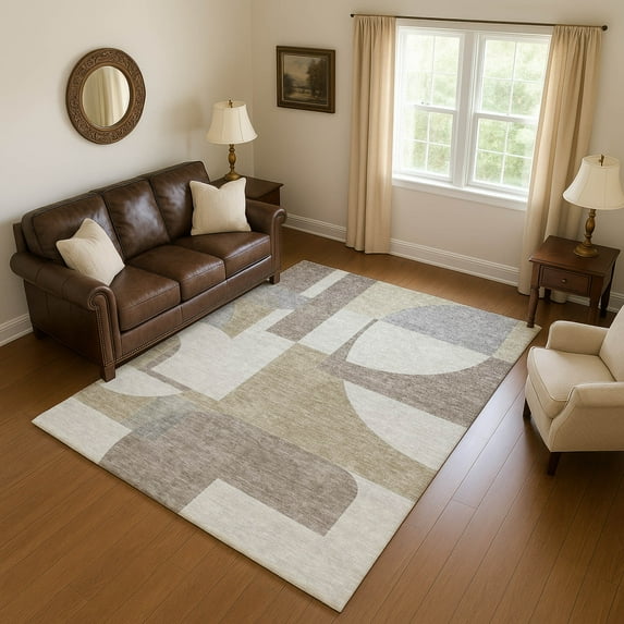 Addison Rugs Mayfield Premium Machine Washable Transitional Mid Century Khaki Rectangle Rug, 5' X 7'6" Machine Washable Transitional Mid Century Khaki Oversized Sherpa Throw Blanket