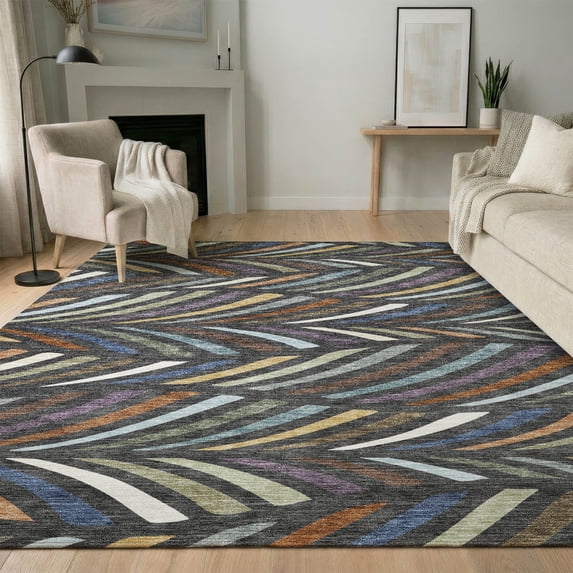 Addison Rugs Mayfield Premium Machine Washable Transitional Mid-century Modern Charcoal Rectangle Rug, 5' x 7'6"