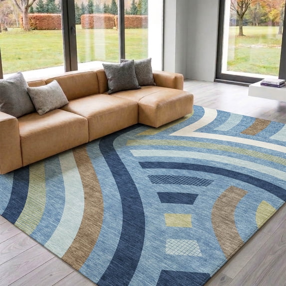 Addison Rugs Mayfield Premium Machine Washable Transitional Mid-century Modern Denim Rectangle Rug, 3' x 5'