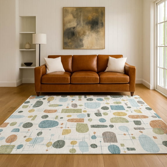 Addison Rugs Mayfield Premium Machine Washable Transitional Mid-century Modern Ivory Rectangle Rug, 5' x 7'6"