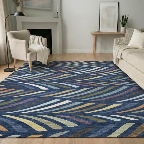 Addison Rugs Mayfield Premium Machine Washable Transitional Mid-century Modern Navy Rectangle Rug, 10' x 14'