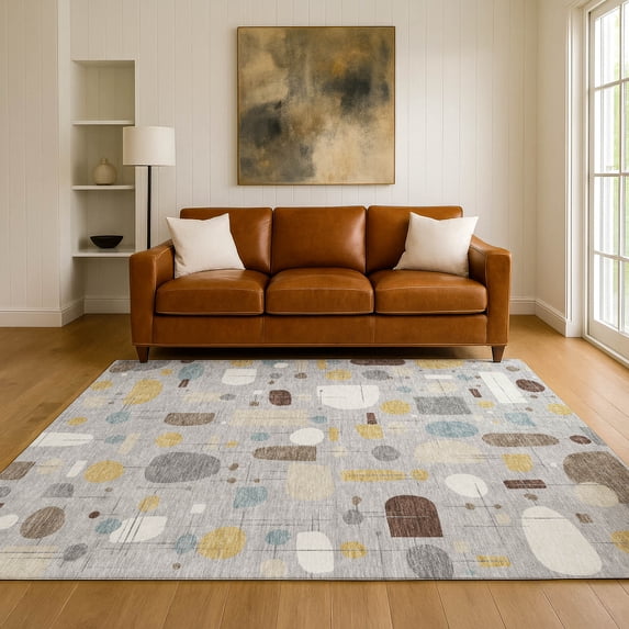 Addison Rugs Mayfield Premium Machine Washable Transitional Mid-century Modern Silver Rectangle Rug, 3' x 5'