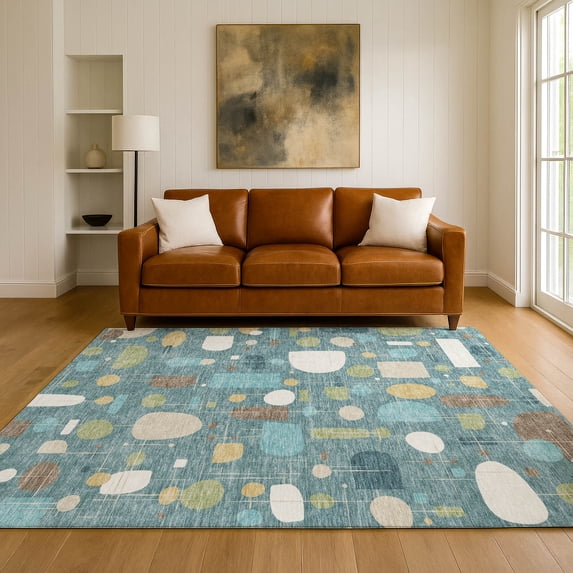 Addison Rugs Mayfield Premium Machine Washable Transitional Mid-century Modern Teal Rectangle Rug, 10' x 14'