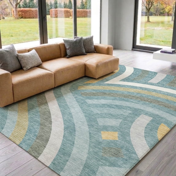 Addison Rugs Mayfield Premium Machine Washable Transitional Mid-century Modern Teal Rectangle Rug, 3' x 5'