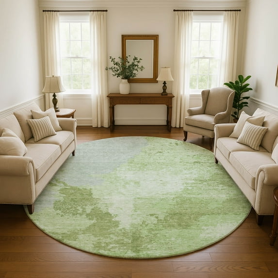 Addison Rugs Mayfield Premium Machine Washable Transitional Modern Aloe Round Rug, 8' x 8'