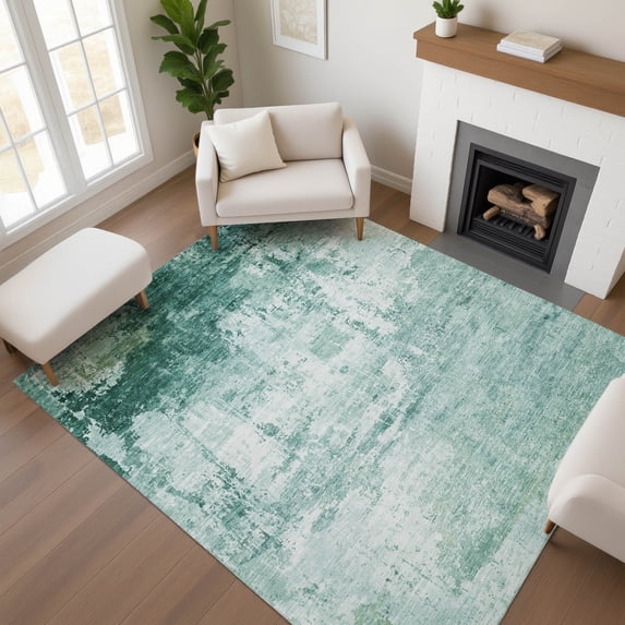 Addison Rugs Mayfield Premium Machine Washable Transitional Modern Aqua Rectangle Rug, 3' x 5'