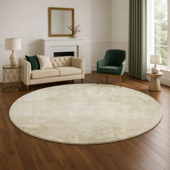 Addison Rugs Mayfield Premium Machine Washable Transitional Modern Beige Round Rug, 8' x 8'