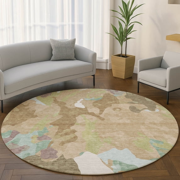 Addison Rugs Mayfield Premium Machine Washable Transitional Modern Beige Round Rug, 8' x 8'