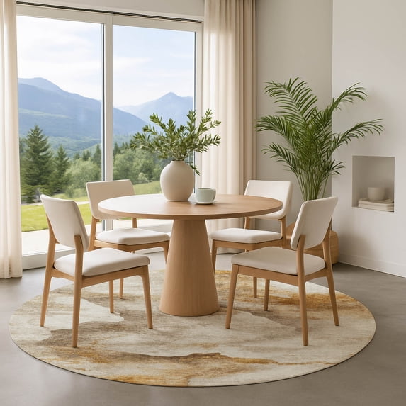 Addison Rugs Mayfield Premium Machine Washable Transitional Modern Beige Round Rug, 8' x 8'