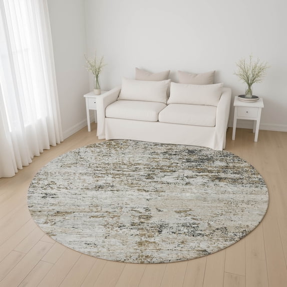 Addison Rugs Mayfield Premium Machine Washable Transitional Modern Beige Round Rug, 8' x 8'