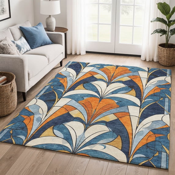 Addison Rugs Mayfield Premium Machine Washable Transitional Modern Blue Rectangle Rug, 3' x 5'