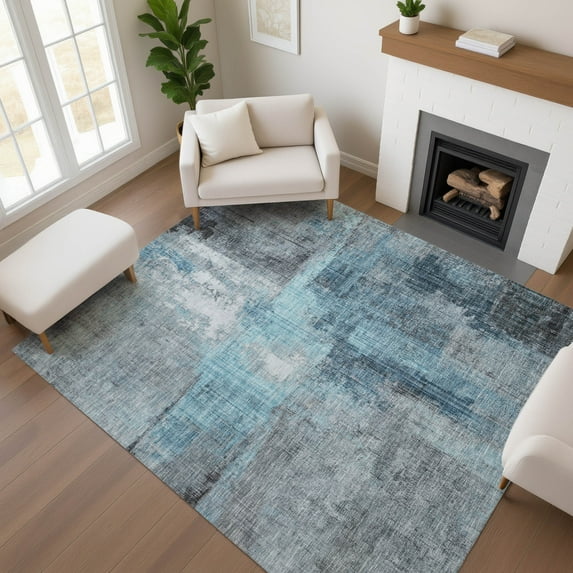 Addison Rugs Mayfield Premium Machine Washable Transitional Modern Blue Rectangle Rug, 3' x 5'