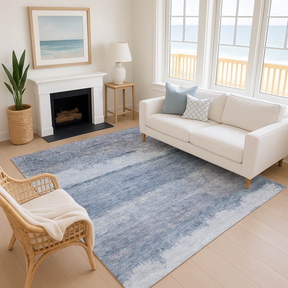 Addison Rugs Mayfield Premium Machine Washable Transitional Modern Blue Rectangle Rug, 8' x 10'