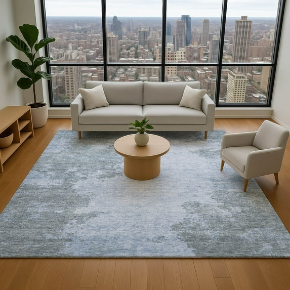 Addison Rugs Mayfield Premium Machine Washable Transitional Modern Blue Rectangle Rug, 9' x 12'