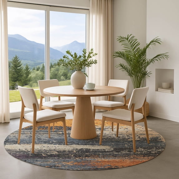Addison Rugs Mayfield Premium Machine Washable Transitional Modern Blue Round Rug, 8' x 8'
