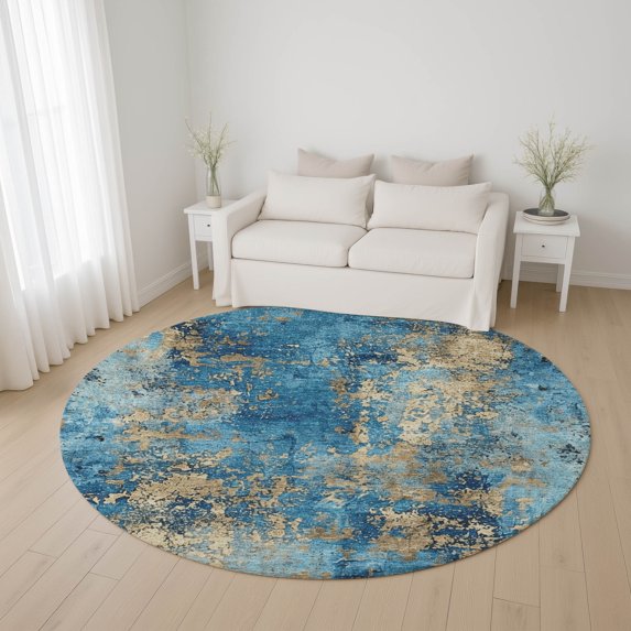Addison Rugs Mayfield Premium Machine Washable Transitional Modern Blue Round Rug, 8' x 8'